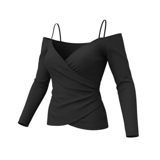 CROP TOP NOIR H&M ÉPAULES NUES SMALL