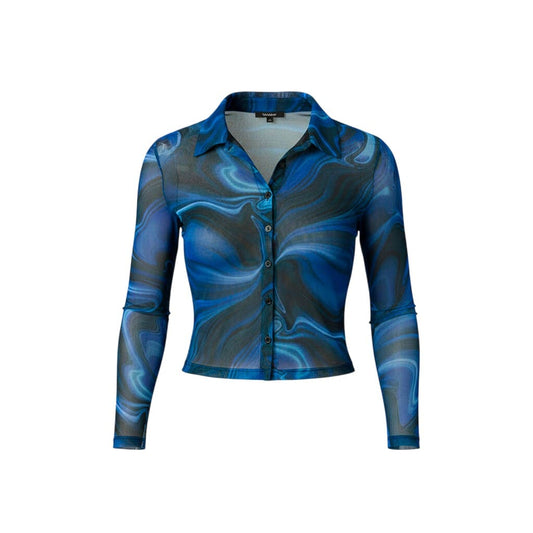 CROP TOP MANCHES LONGUES BLEU EN MESH ARDENE MEDIUM