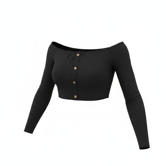 CROP TOP NOIR AUX ÉPAULES SMALL