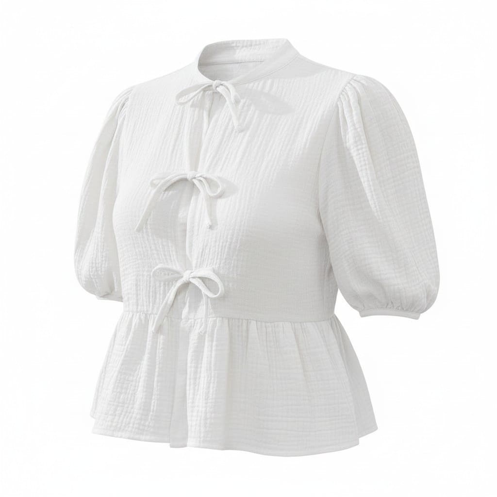 CROP TOP T-SHIRTS BLANC AVEC BOUCLES DEVANT SMALL