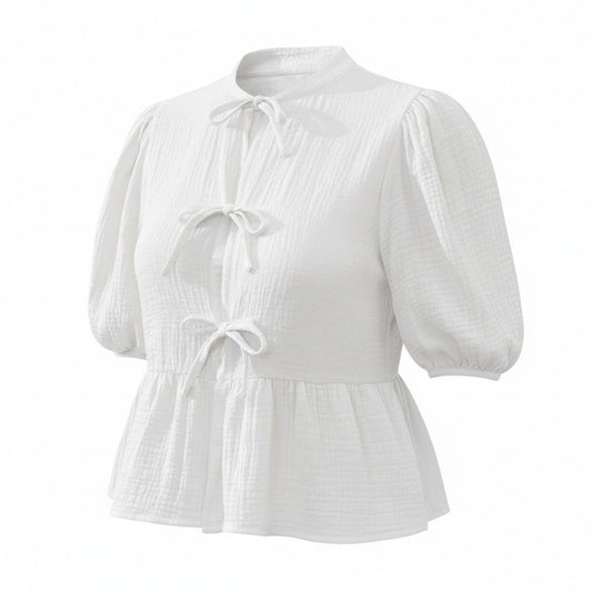 CROP TOP T-SHIRTS BLANC AVEC BOUCLES DEVANT SMALL
