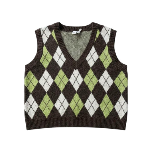 DÉBARDEUR MARRON ET VERT MOTIFS SIMONS LARGE