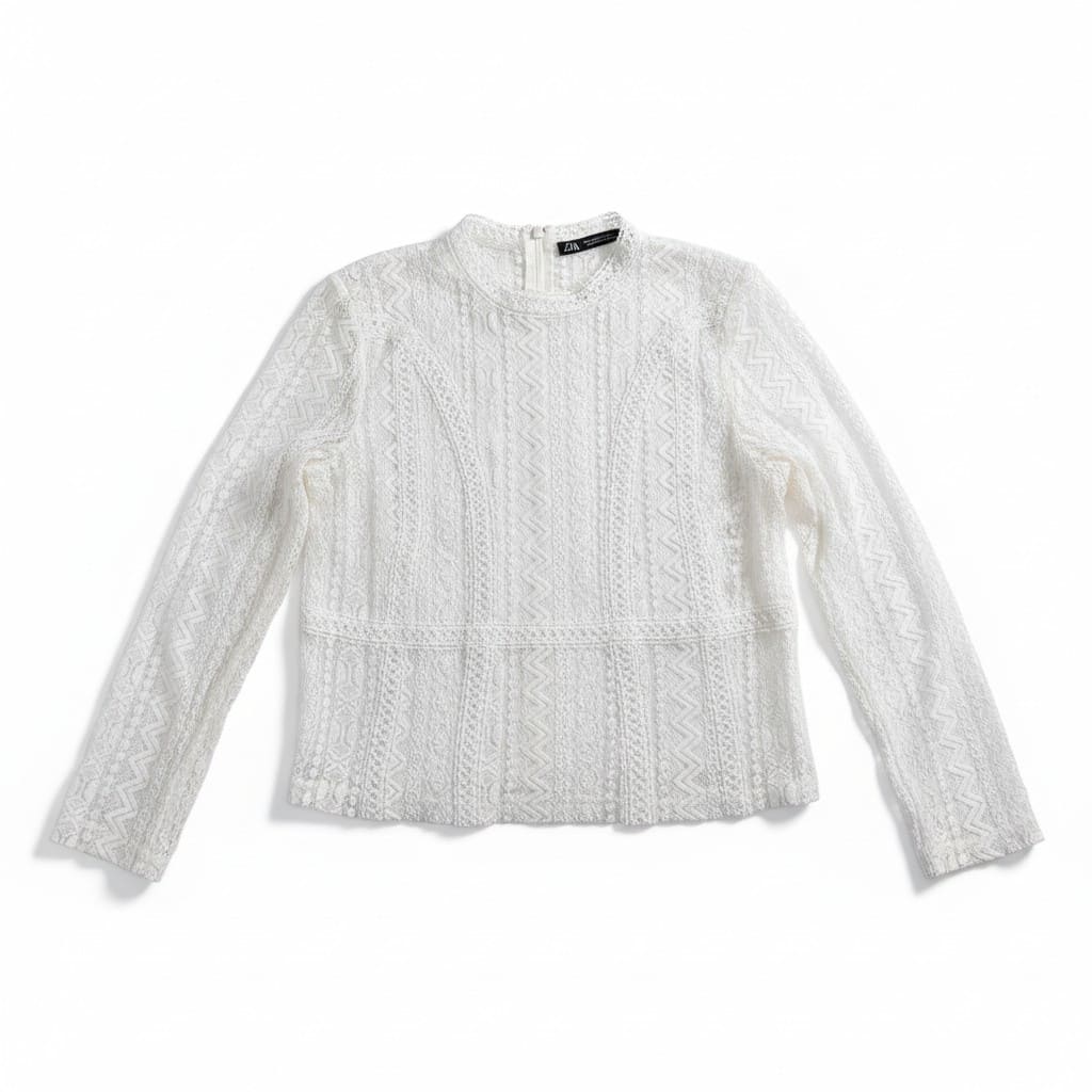 HAUT MOTIFS BLANCS TRANSPARENT ZARA X-SMALL