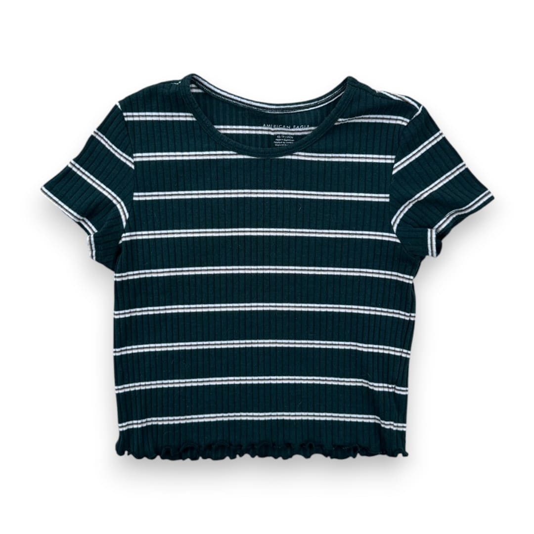 CROP TOP T-SHIRTS VERT FORÊT LIGNÉ BLANC AMERICAN EAGLE X-SMALL