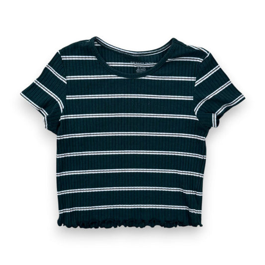 CROP TOP T-SHIRTS VERT FORÊT LIGNÉ BLANC AMERICAN EAGLE X-SMALL