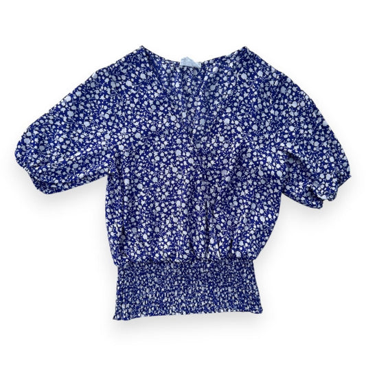 BLOUSE MANCHES LONGUES BLEU ET BLANC FLEURS X-SMALL