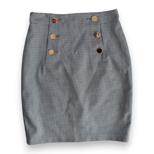 JUPE TAILLE HAUTE MOTIFS GRIS H&M AVEC BOUTONS DORÉS X-SMALL