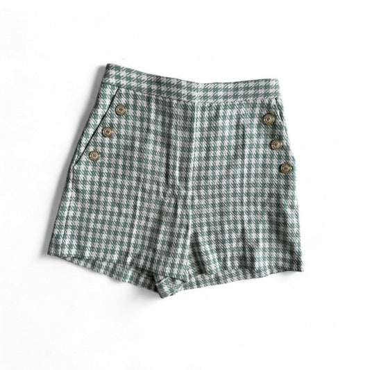 SHORTS TAILLE HAUTE VERT ET BLANC AVEC BOUTONS OR ZARA LARGE