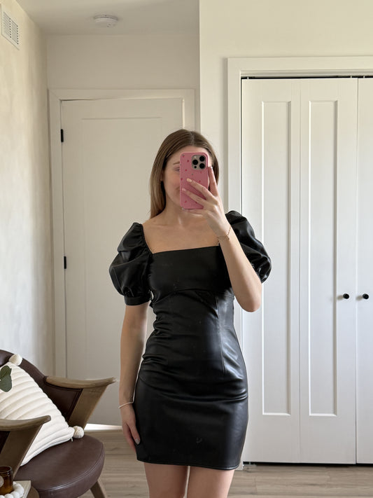 ROBE FAUX CUIR NOIR H&M X-XSMALL