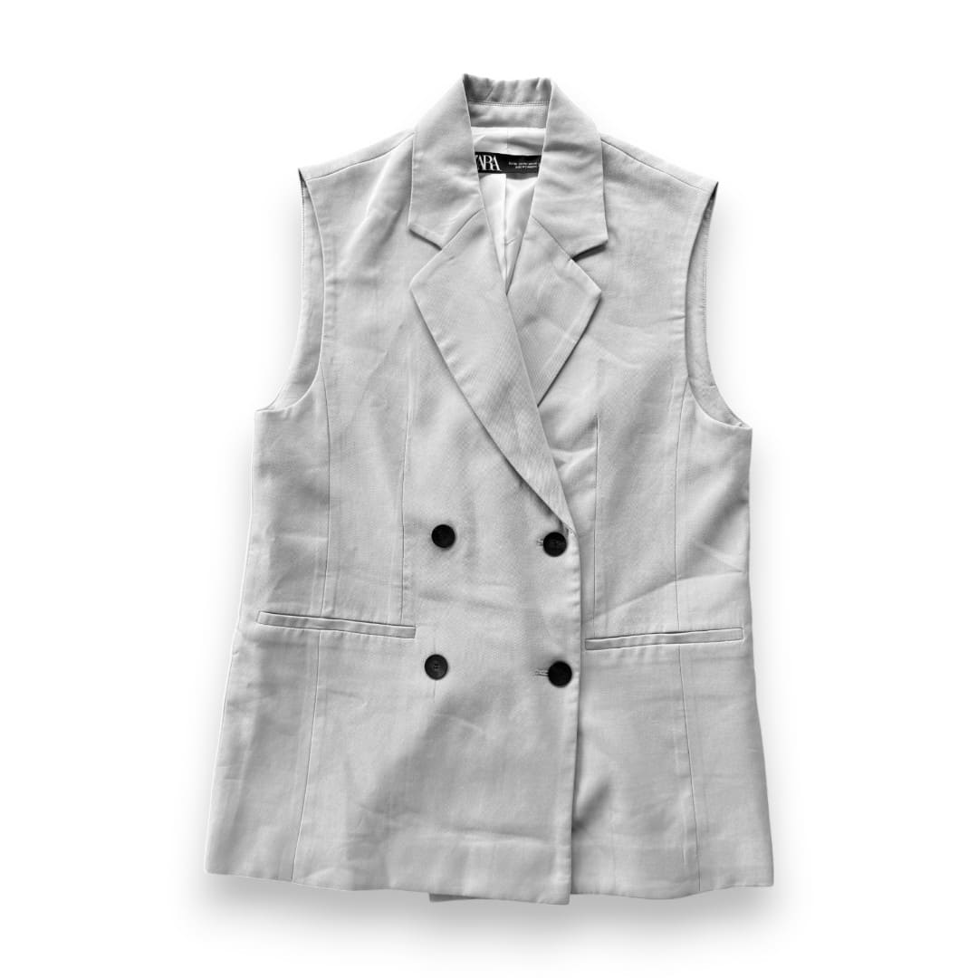 BLAZER LONG CRÈME SANS MANCHES ZARA X-SMALL