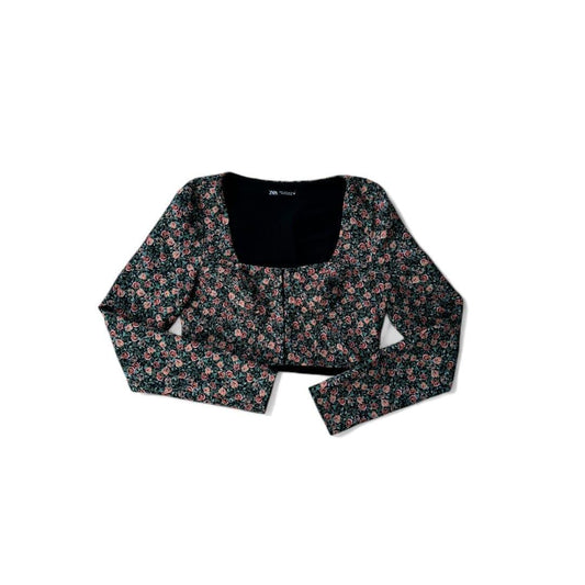 CROP TOP MANCHES LONGUES FLEURS ET VERT ZARA SMALL