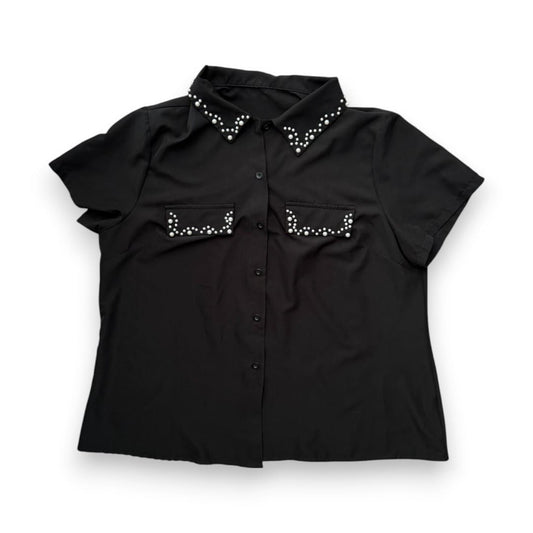 BLOUSE NOIRE AVEC DES PERLES BLANCHES X-LARGE