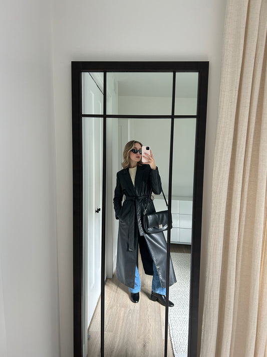 MANTEAU NOIR LONG FAUX CUIR ZARA X-SMALL