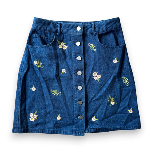 JUPE EN JEANS TAILLE HAUTE AVEC FLEURS BRODÉS SIMONS SMALL