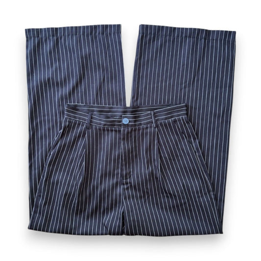 PANTALONS TAILLE HAUTE BLEU MARIN LIGNÉ BLANC PATTES ÉVASÉS CIDER LARGE