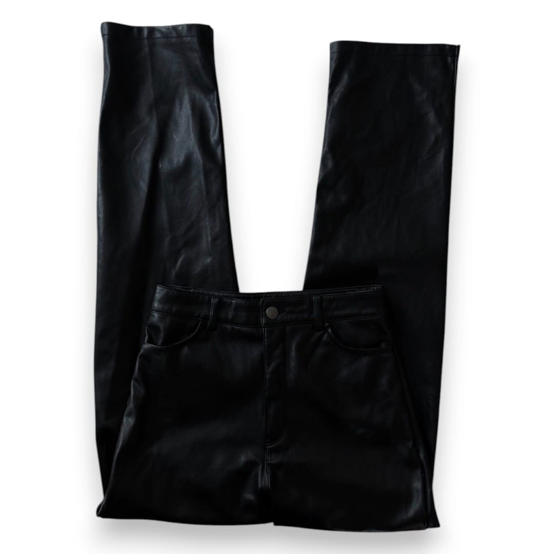 PANTALONS TAILLE HAUTE NOIR FAUX CUIR DYNAMITE X-SMALL