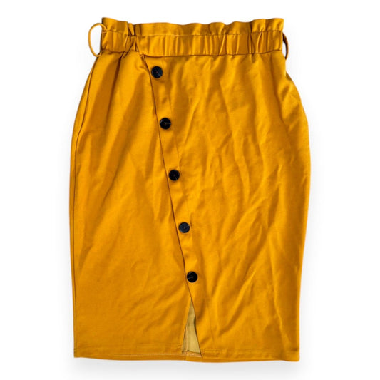 JUPE TAILLE HAUTE MI-LONGUE JAUNE MOUTARDE LARGE