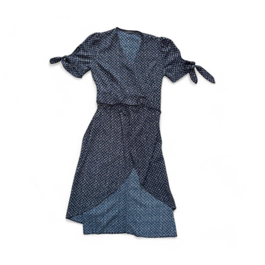 ROBE MI-LONGUE DEMI-MANCHES BLEU MARIN ET MARRON MEDIUM