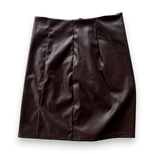 JUPE TAILLE HAUTE FAUX CUIR MARRON NEUF LARGE