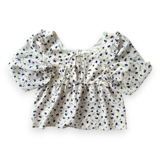 BLOUSE BLANCHE AVEC FLEURS BLEUES LARGE