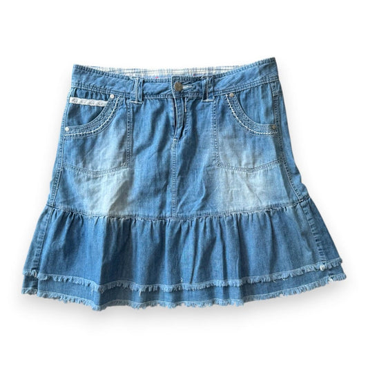 JUPE EN JEANS PÂLE AVEC ÉTAGES LARGE
