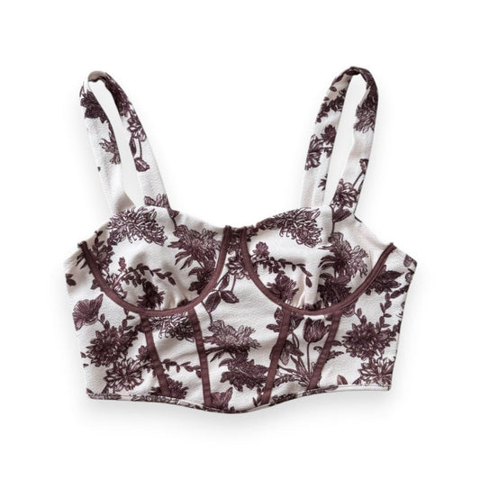 CROP TOP CAMISOLE CRÈME AVEC MOTIFS FLORALES MARRON SMALL