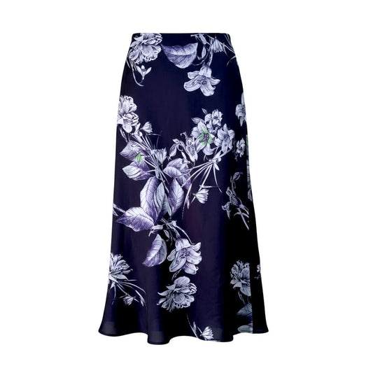 JUPE LONGUE SATIN BLEU MARIN AVEC FLEURS ZARA X-SMALL