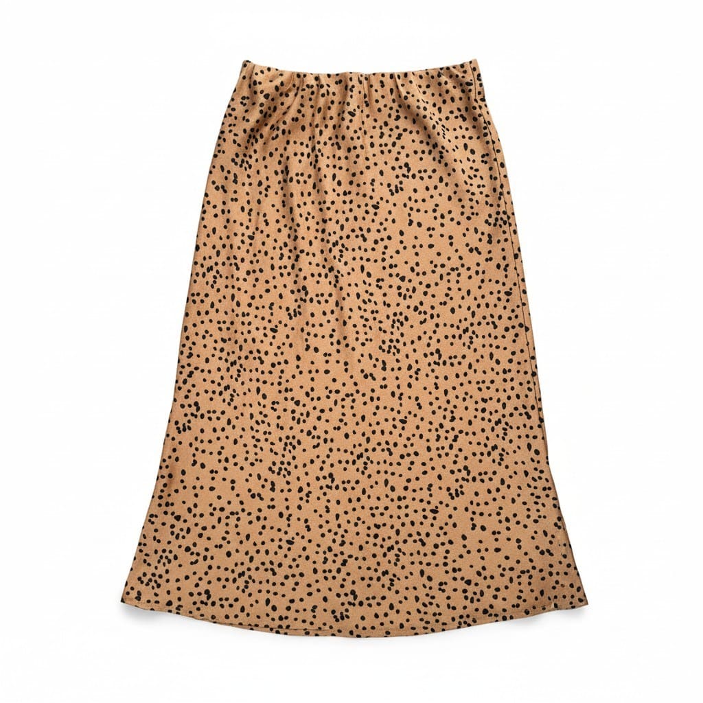 JUPE MI-LONGUE LÉGER TAILLE HAUTE BEIGE AVEC POINTS NOIR X-SMALL