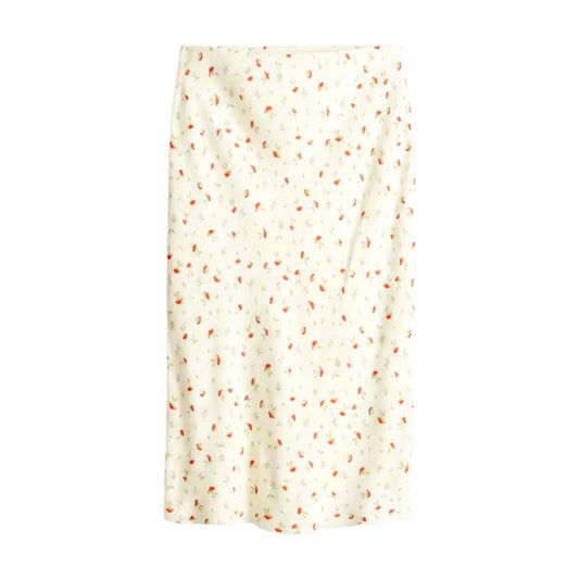 JUPE NEUVE TAILLE HAUTE BLANCHE AVEC DES FLEURS H&M X-SMALL
