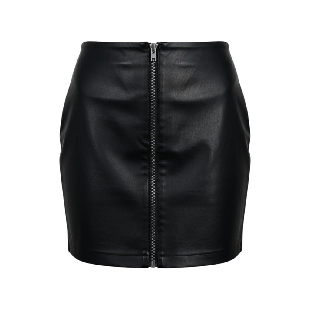 JUPE TAILLE HAUTE EN FAUX CUIR NOIR MEDIUM
