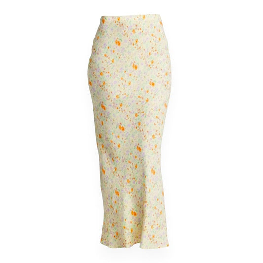JUPE TAILLE HAUTE JAUNE AVEC FLEURS MEDIUM