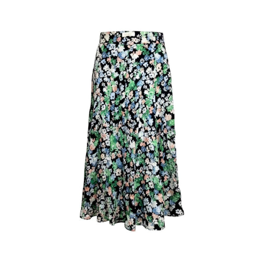 JUPE TAILLE HAUTE FLEURIE VERT-NOIRE-BLEU-ORANGE H&M X-SMALL