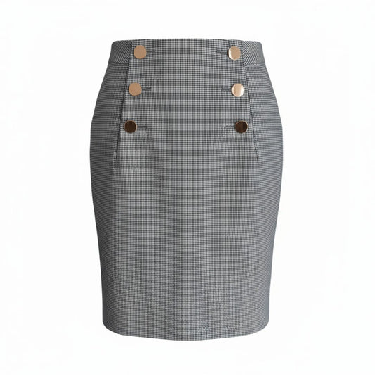 JUPE TAILLE HAUTE MOTIFS GRIS H&M AVEC BOUTONS DORÉS X-SMALL