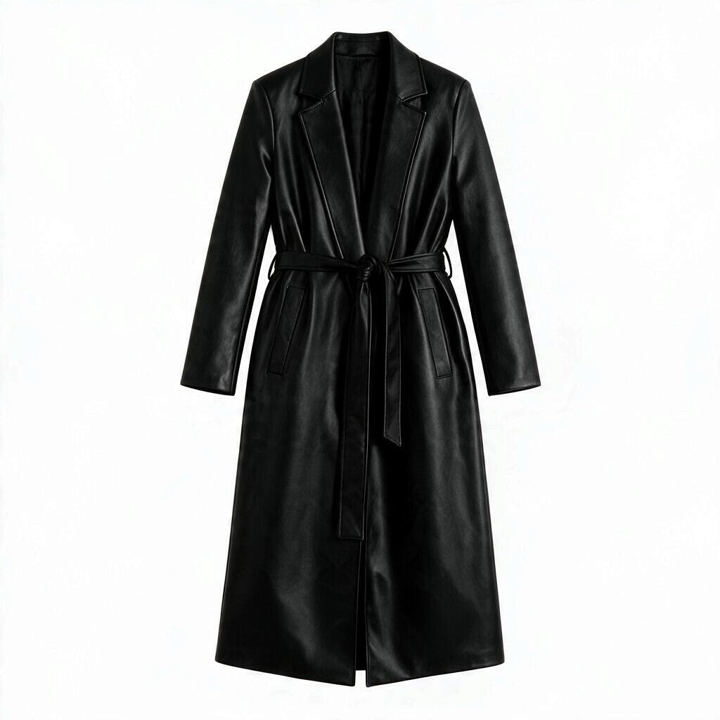 MANTEAU NOIR LONG FAUX CUIR ZARA X-SMALL