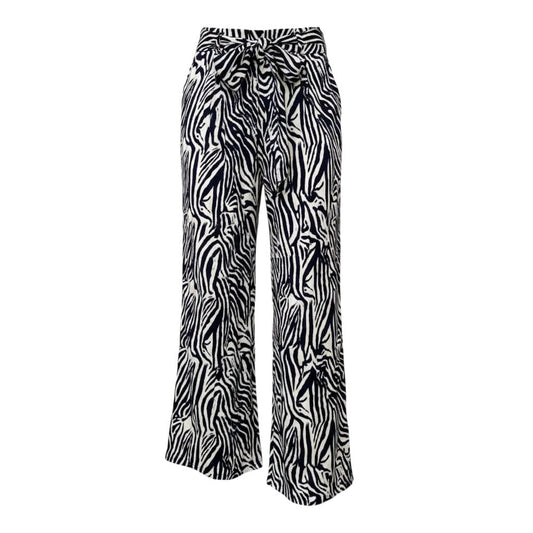 PANTALONS SATIN TRANSPARENTS TAILLE HAUTE BLEU ZEBRÉ BLANC X-LARGE