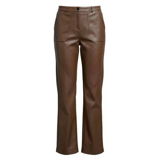 PANTALONS TAILLE HAUTE MARRON FAUX CUIR TRISTAN LARGE