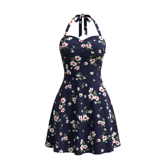 ROBE BLEU MARIN AVEC FLEURS *DOS OUVERT MEDIUM