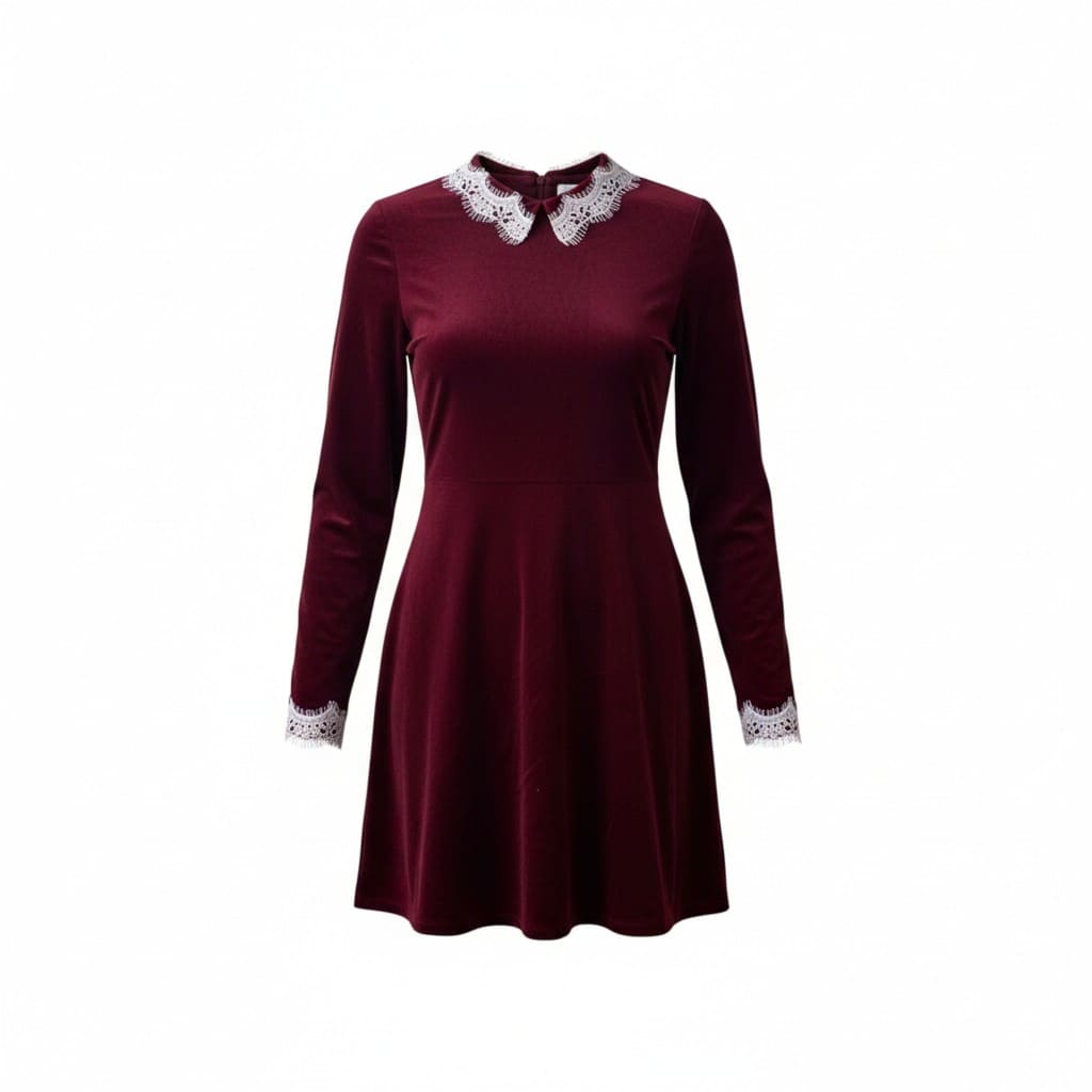 ROBE EN SUEDE BOURGOGNE AVEC BRODERIE BLANCHE SMALL
