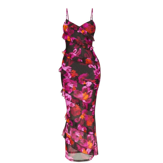 ROBE FLORAL ROSE ET MAUVE DOS OUVERT MEDIUM
