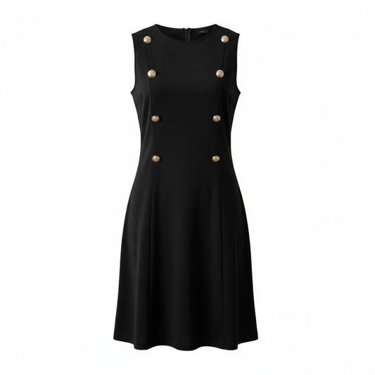 ROBE NOIRE AVEC BOUTONS DORÉS LARGE