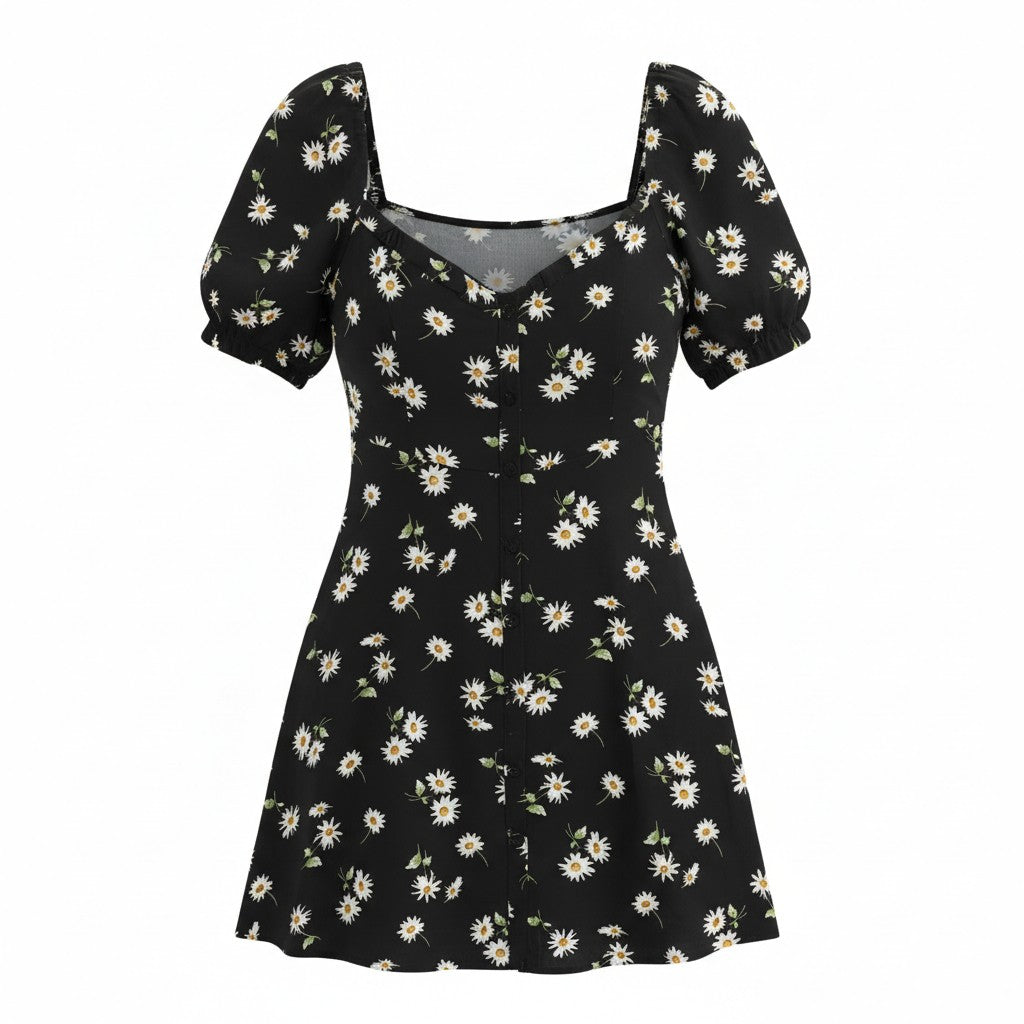 ROBE NOIRE AVEC TOURNESOLS ZARA X-SMALL