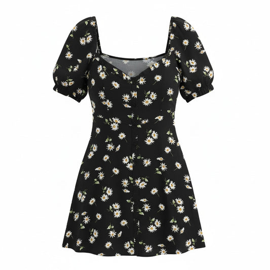 ROBE NOIRE AVEC TOURNESOLS ZARA X-SMALL
