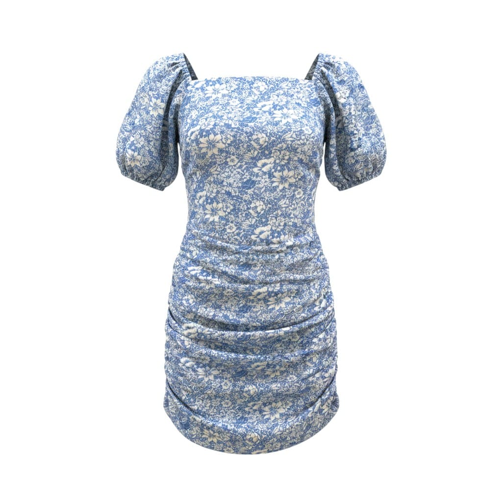 ROBE SCRUNCHIE BLEU AVEC FLEURS BLANCHES SMALL