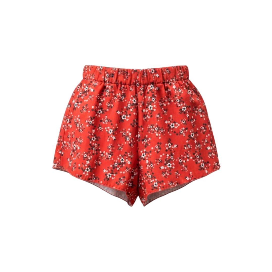 SHORTS TAILLE HAUTE ORANGE AVEC FLEURS X-SMALL
