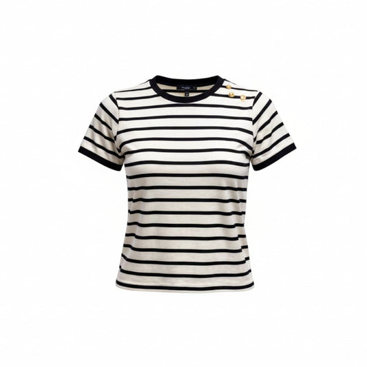 T-SHIRT CRÈME LIGNÉ NOIR AVEC BOUTONS C&A LARGE