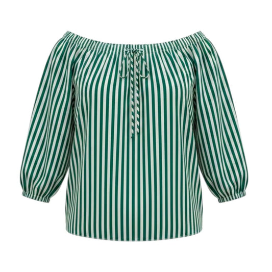 BLOUSE BLANCHE LIGNÉ VERT H&M SMALL / MEDIUM